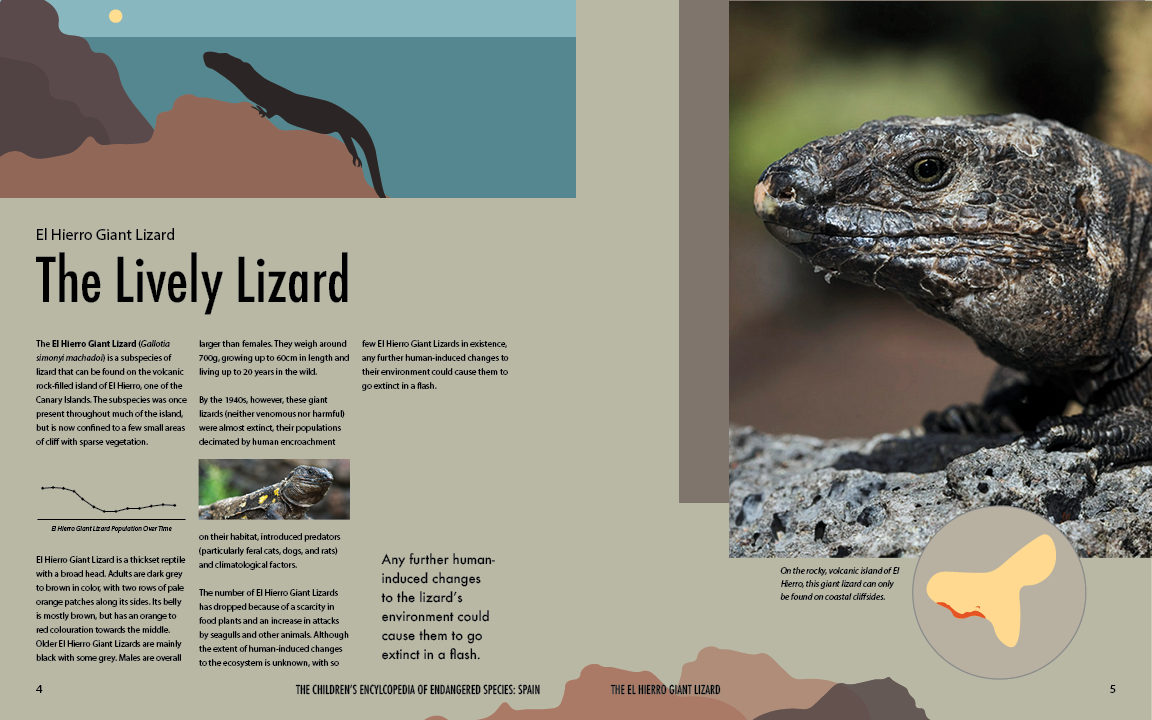 2 page spread about the El Hierro Giant Lizard